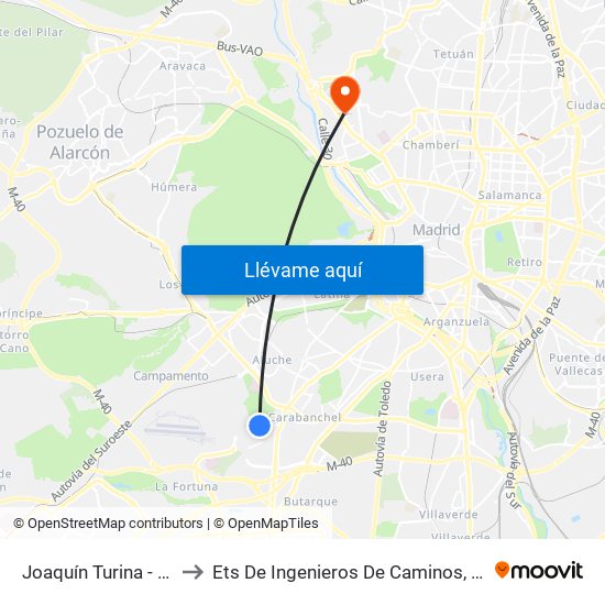 Joaquín Turina - Las Cruces to Ets De Ingenieros De Caminos, Canales Y Puertos map