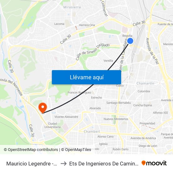 Mauricio Legendre - Manuel Caldeiro to Ets De Ingenieros De Caminos, Canales Y Puertos map