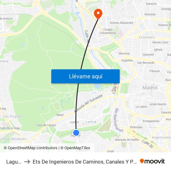 Laguna to Ets De Ingenieros De Caminos, Canales Y Puertos map