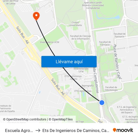 Escuela Agronómica to Ets De Ingenieros De Caminos, Canales Y Puertos map