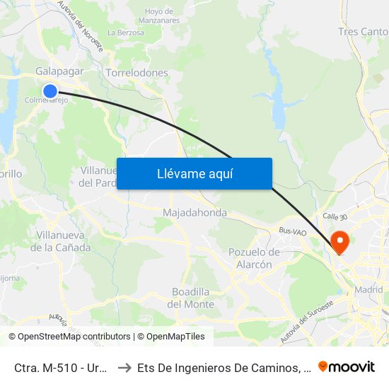Ctra. M-510 - Urb. El Cerrillo to Ets De Ingenieros De Caminos, Canales Y Puertos map