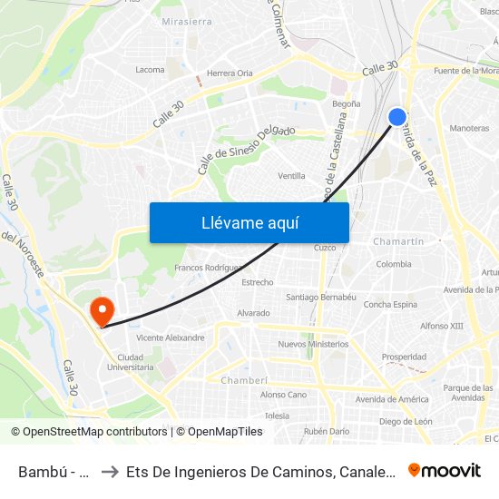 Bambú - Yuca to Ets De Ingenieros De Caminos, Canales Y Puertos map