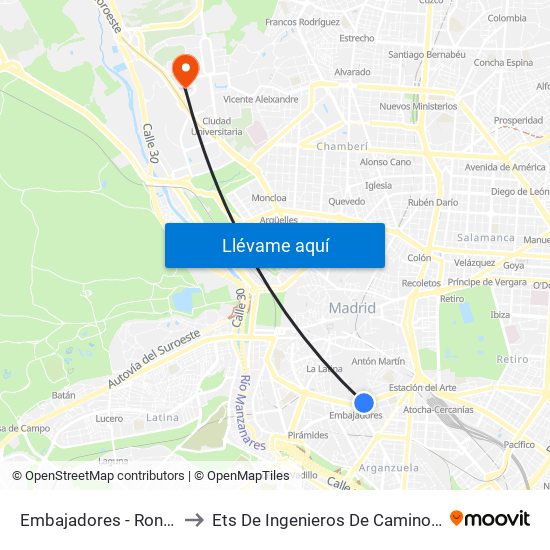Embajadores - Ronda De Valencia to Ets De Ingenieros De Caminos, Canales Y Puertos map