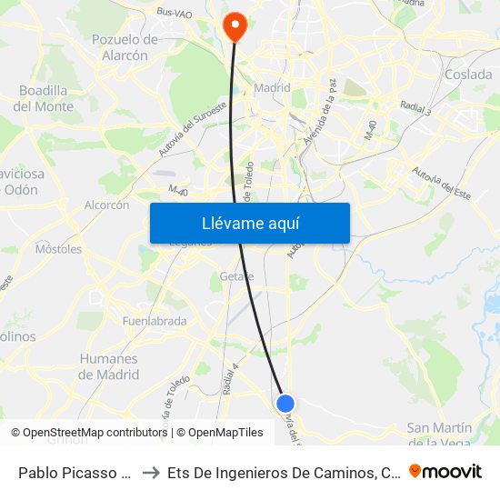 Pablo Picasso - Instituto to Ets De Ingenieros De Caminos, Canales Y Puertos map