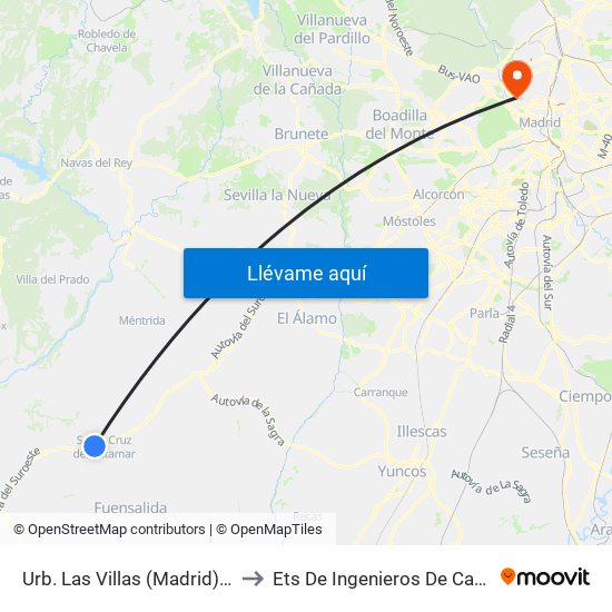 Urb. Las Villas (Madrid), Santa Cruz Del Retamar to Ets De Ingenieros De Caminos, Canales Y Puertos map