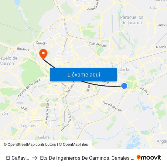El Cañaveral to Ets De Ingenieros De Caminos, Canales Y Puertos map