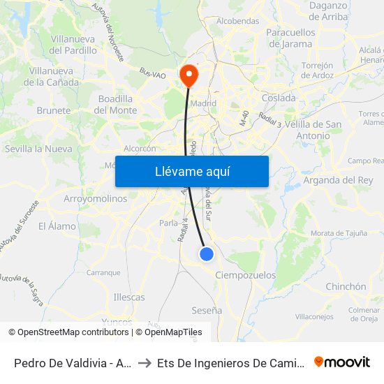 Pedro De Valdivia - Av. Reyes Católicos to Ets De Ingenieros De Caminos, Canales Y Puertos map