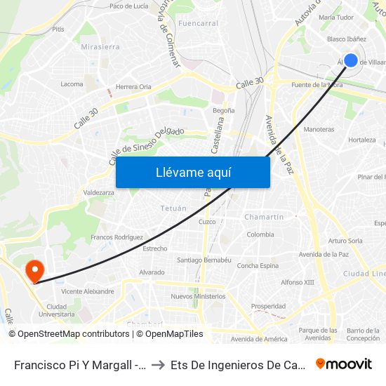 Francisco Pi Y Margall - Alcalde Moreno Torres to Ets De Ingenieros De Caminos, Canales Y Puertos map