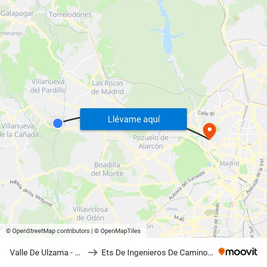 Valle De Ulzama - Valle Del Tiétar to Ets De Ingenieros De Caminos, Canales Y Puertos map
