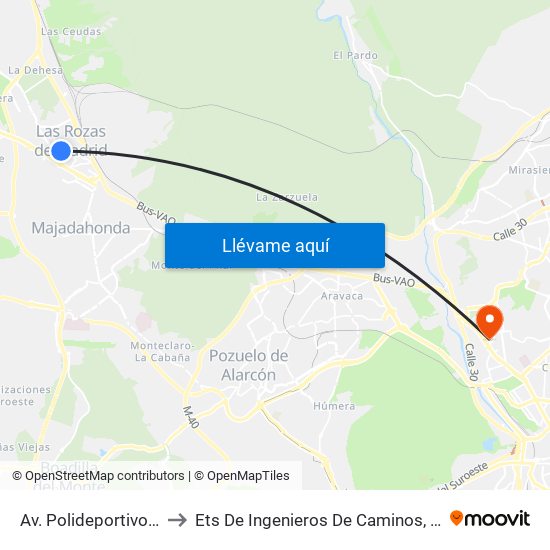 Av. Polideportivo - Auditorio to Ets De Ingenieros De Caminos, Canales Y Puertos map