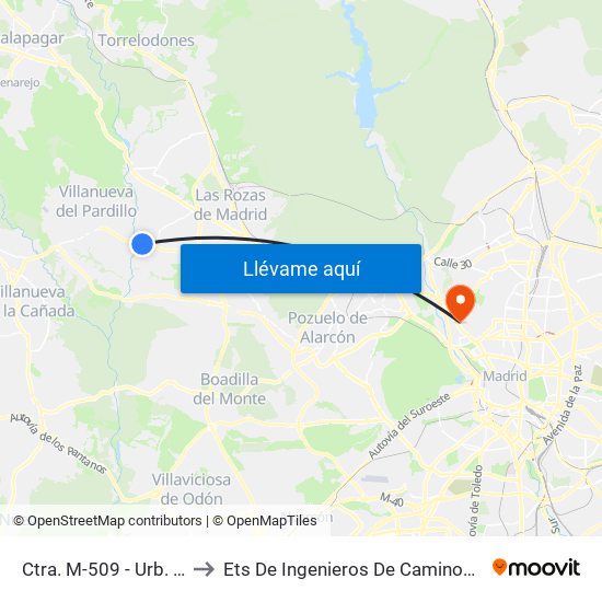 Ctra. M-509 - Urb. Entreálamos to Ets De Ingenieros De Caminos, Canales Y Puertos map