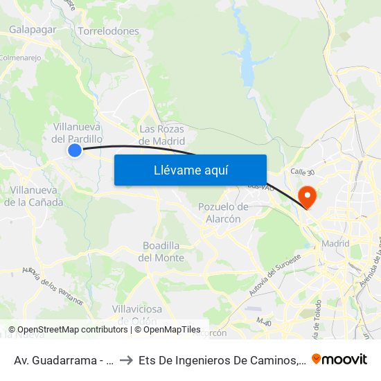 Av. Guadarrama - Concepción to Ets De Ingenieros De Caminos, Canales Y Puertos map