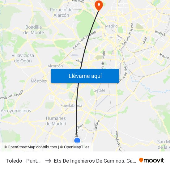 Toledo - Punto Limpio to Ets De Ingenieros De Caminos, Canales Y Puertos map