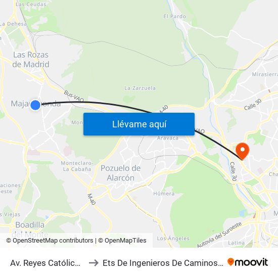 Av. Reyes Católicos - Pza. Cruz to Ets De Ingenieros De Caminos, Canales Y Puertos map