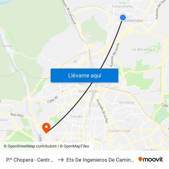 P.º Chopera - Centro Salud Valdavia to Ets De Ingenieros De Caminos, Canales Y Puertos map