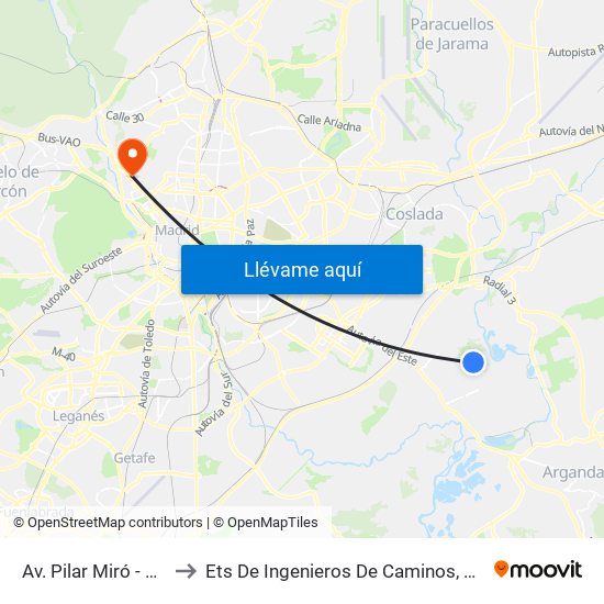Av. Pilar Miró - Jovellanos to Ets De Ingenieros De Caminos, Canales Y Puertos map