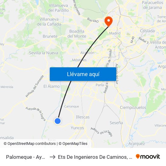 Palomeque - Ayuntamiento to Ets De Ingenieros De Caminos, Canales Y Puertos map