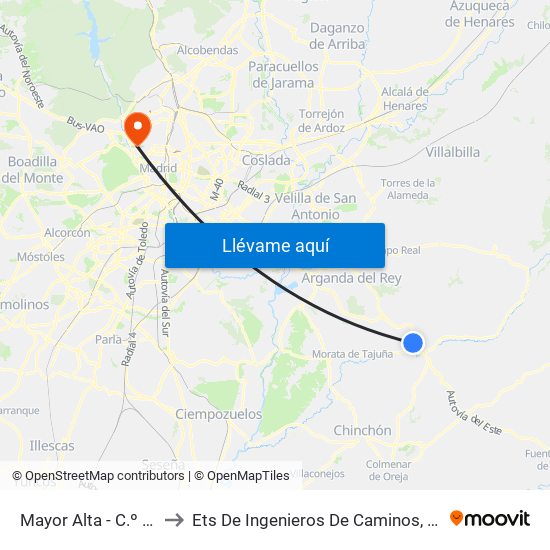 Mayor Alta - C.º De La Rana to Ets De Ingenieros De Caminos, Canales Y Puertos map