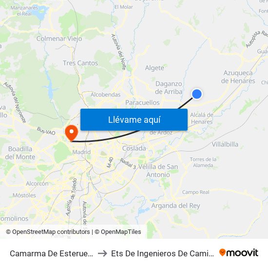 Camarma De Esteruelas - Ayuntamiento to Ets De Ingenieros De Caminos, Canales Y Puertos map