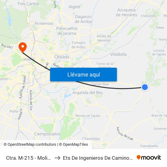 Ctra. M-215 - Molino Del Puente to Ets De Ingenieros De Caminos, Canales Y Puertos map