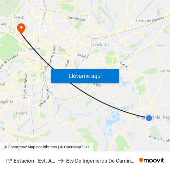 P.º Estación - Est. Arganda Del Rey to Ets De Ingenieros De Caminos, Canales Y Puertos map