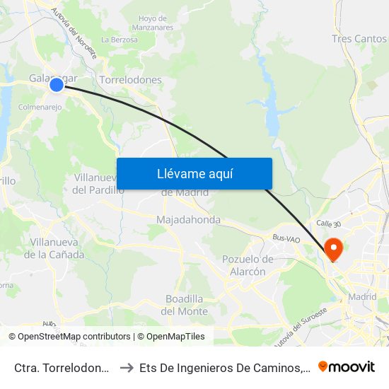 Ctra. Torrelodones - Cañuelo to Ets De Ingenieros De Caminos, Canales Y Puertos map