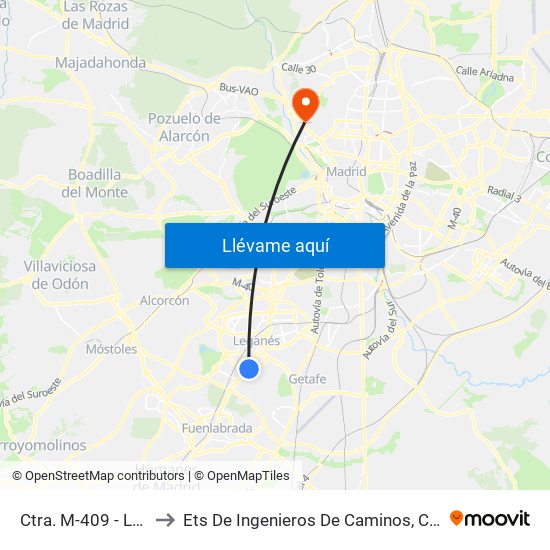 Ctra. M-409 - Los Frailes to Ets De Ingenieros De Caminos, Canales Y Puertos map