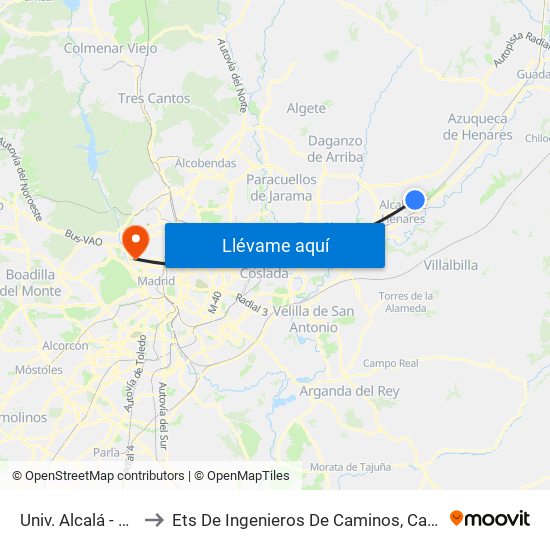 Univ. Alcalá - Hospital to Ets De Ingenieros De Caminos, Canales Y Puertos map