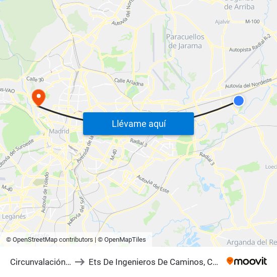 Circunvalación - Hierro to Ets De Ingenieros De Caminos, Canales Y Puertos map