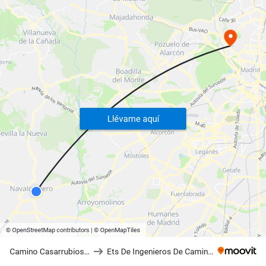 Camino Casarrubios - Plaza De Toros to Ets De Ingenieros De Caminos, Canales Y Puertos map