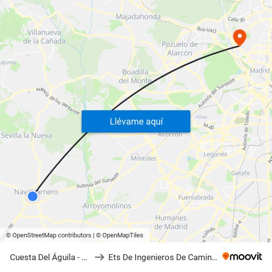 Cuesta Del Águila - Jacinto González to Ets De Ingenieros De Caminos, Canales Y Puertos map