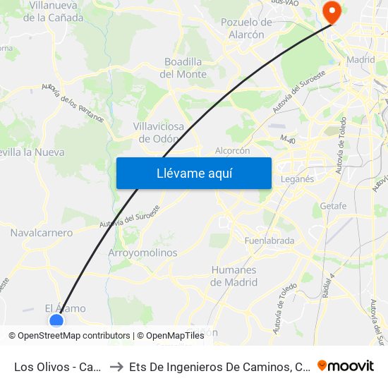 Los Olivos - Casarrubios to Ets De Ingenieros De Caminos, Canales Y Puertos map