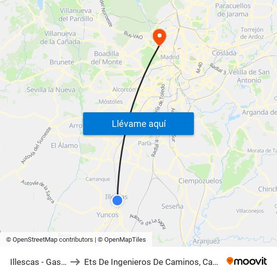 Illescas - Gasolinera to Ets De Ingenieros De Caminos, Canales Y Puertos map