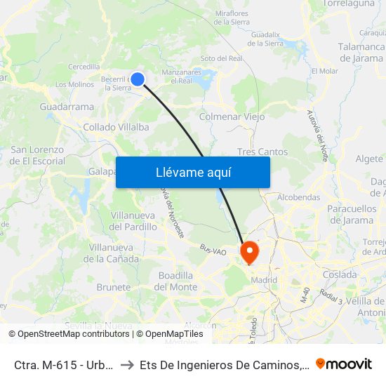 Ctra. M-615 - Urb. Berrocal IV to Ets De Ingenieros De Caminos, Canales Y Puertos map