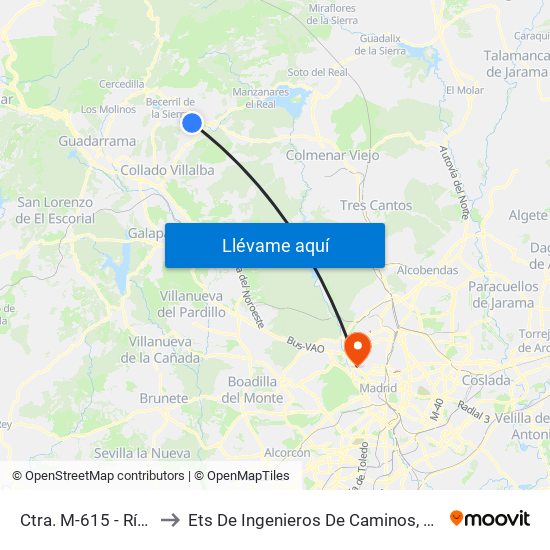 Ctra. M-615 - Río Berrocal to Ets De Ingenieros De Caminos, Canales Y Puertos map