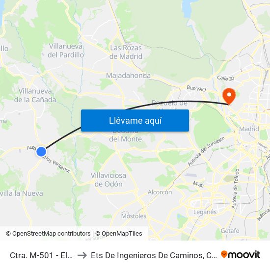 Ctra. M-501 - El Ventorro to Ets De Ingenieros De Caminos, Canales Y Puertos map