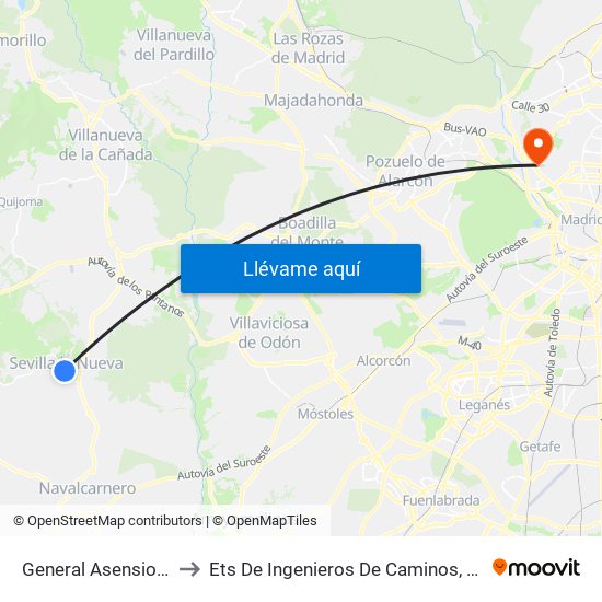 General Asensio - Quevedo to Ets De Ingenieros De Caminos, Canales Y Puertos map