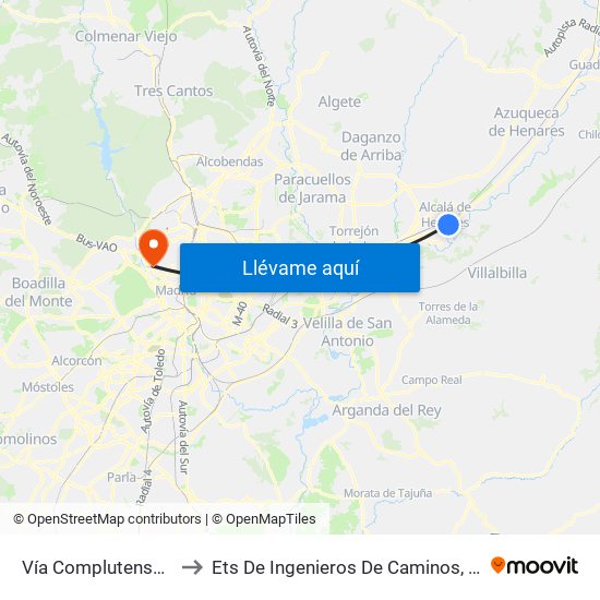 Vía Complutense - Brihuega to Ets De Ingenieros De Caminos, Canales Y Puertos map