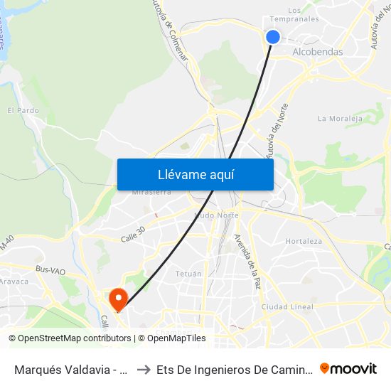 Marqués Valdavia - Máquina Del Tren to Ets De Ingenieros De Caminos, Canales Y Puertos map