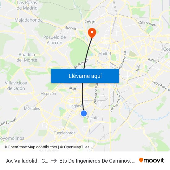 Av. Valladolid - Ctra. M-406 to Ets De Ingenieros De Caminos, Canales Y Puertos map