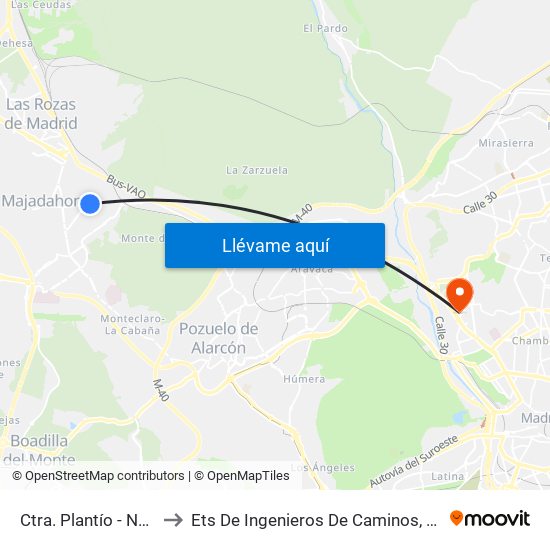 Ctra. Plantío - Novotiendas to Ets De Ingenieros De Caminos, Canales Y Puertos map