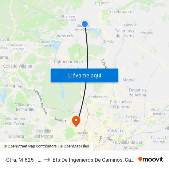 Ctra. M-625 - Viveros to Ets De Ingenieros De Caminos, Canales Y Puertos map