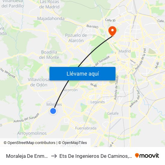 Moraleja De Enmedio - Roma to Ets De Ingenieros De Caminos, Canales Y Puertos map