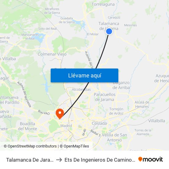 Talamanca Del Jarama - Escuelas to Ets De Ingenieros De Caminos, Canales Y Puertos map