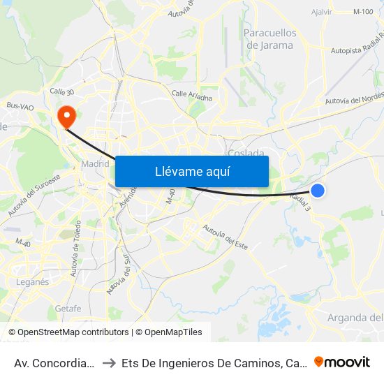 Av. Concordia - Trébol to Ets De Ingenieros De Caminos, Canales Y Puertos map