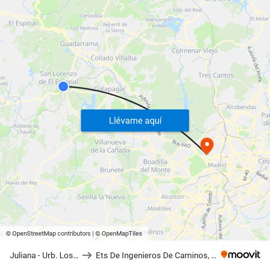 Juliana - Urb. Los Escoriales to Ets De Ingenieros De Caminos, Canales Y Puertos map