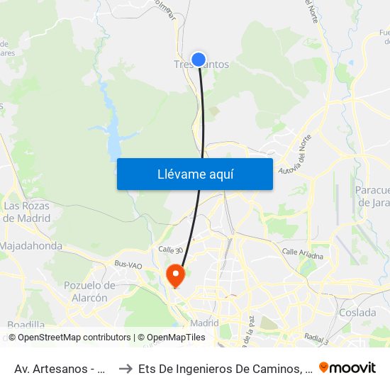 Av. Artesanos - Guardia Civil to Ets De Ingenieros De Caminos, Canales Y Puertos map