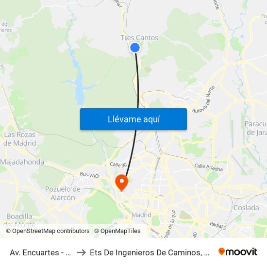 Av. Encuartes - Comercio to Ets De Ingenieros De Caminos, Canales Y Puertos map