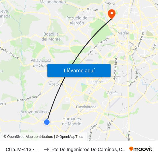 Ctra. M-413 - Cerámica to Ets De Ingenieros De Caminos, Canales Y Puertos map