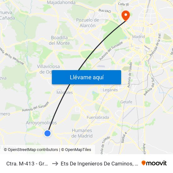 Ctra. M-413 - Granja Bovina to Ets De Ingenieros De Caminos, Canales Y Puertos map